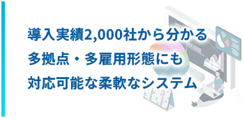 導入実績2,000社から分かる多拠点･多雇用形態にも対応可能な柔軟なシステム